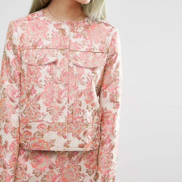 NWT | ASOS Floral Jacquard Cropped Blazer with Raw Edge Details | UK 12/US 8 - Picture 2 of 9